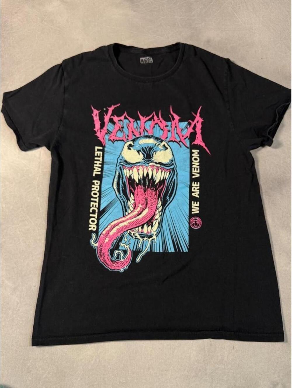 Marvel Venom Lethal Protector Black Graphic T-Shirt Pink Blue